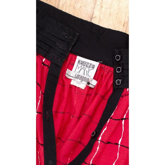 Vintage 1980s 80s Skirt JEANNE MARC Plaid Swing Midi High Waist Red Cotton - Picture 8 of 11